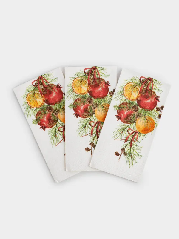 Paper napkins, 33x33 cm, 20 pcs, rectangular, white, Pomegranates and cones, Christmas miracle, image-2