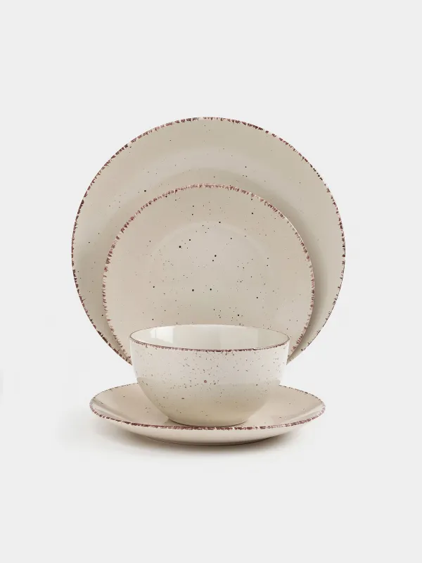 Dining set, 6 pers., 18 pr., ceramic, beige, speckled, Speckled, image-1