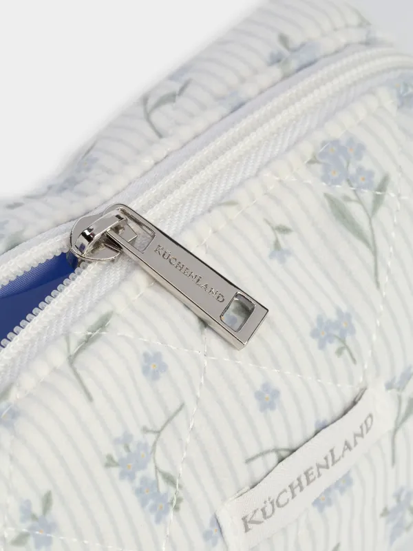 Makeup bag, 15x10 cm, quilted, polyester, white, Flowers, Stitch flowers, image-4