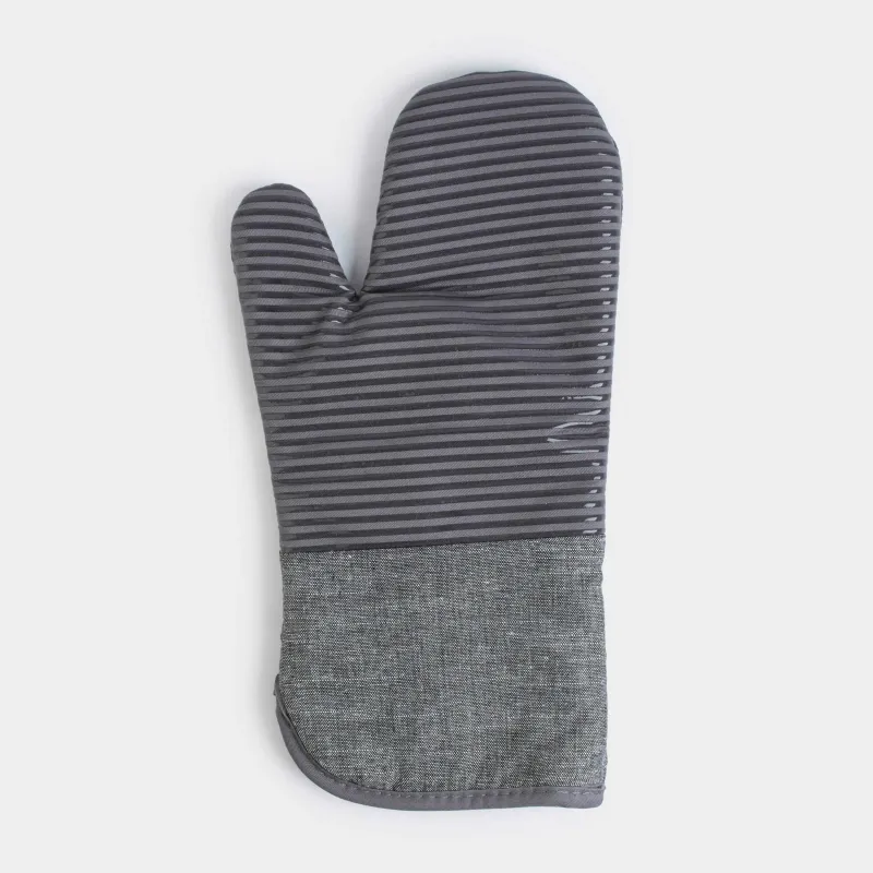 Potholder-mitt, 34x18 cm, cotton / silicone, graphite, Bakery striped