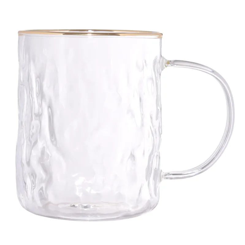 Mug, 400 ml, 2 pcs, glass, with golden edging, Ripply gold, image-1