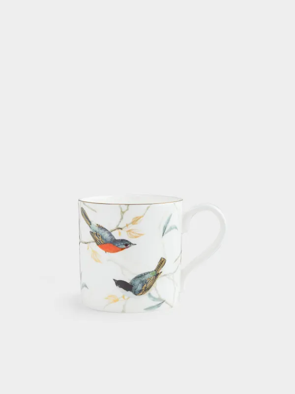 Mug, 330 ml, porcelain F, with golden edging, Warbler and tit, Paradise bird, image-0