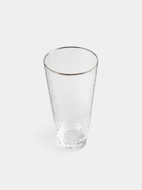 Glass, 17 cm, 450 ml, glass, with silver edging, Ripply silver, image-1