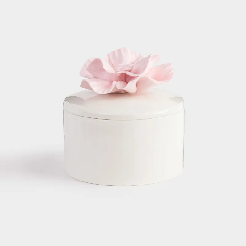 Jewelry box, 11x9 cm, ceramic, milky, Flower, Rose, image-0