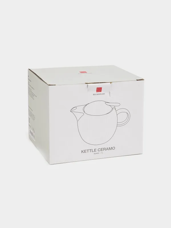 Teapot, 1 l, ceramic / steel, milky gold, Flower, Kettle ceramo, image-5