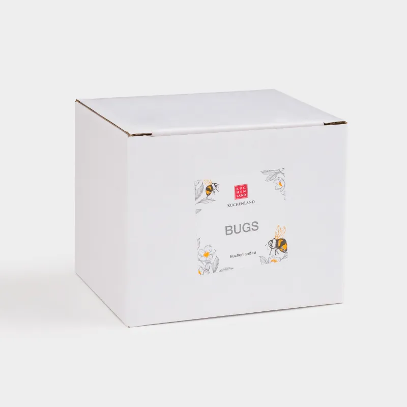 Mug, 380 ml, porcelain N, white, with golden edging, Bumblebee with flower, Bugs, image-4