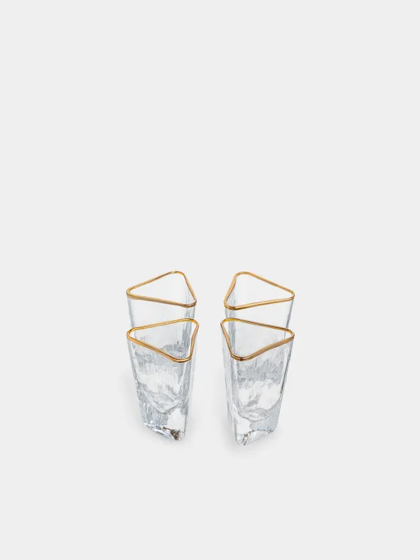 Drinking glass, 40 ml, 4 pcs, glass, golden edging, Triangle Gold, image-0