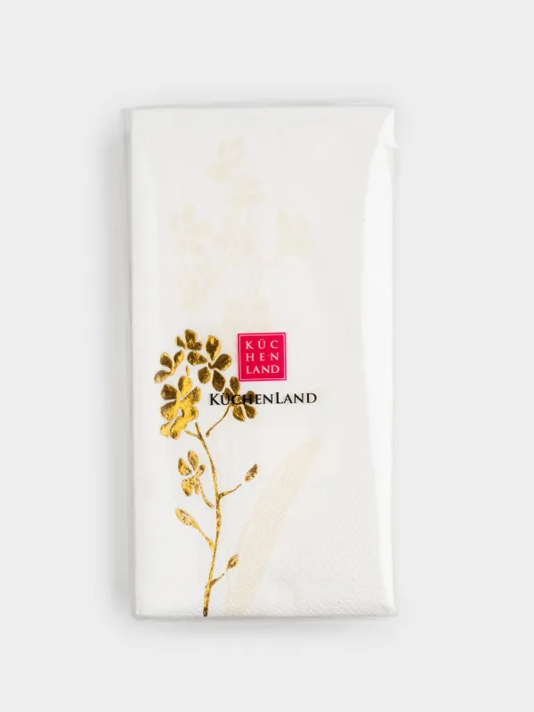 Paper napkins, 33x33 cm, 20 pcs, rectangular, white, Golden leaves, Print, image-3