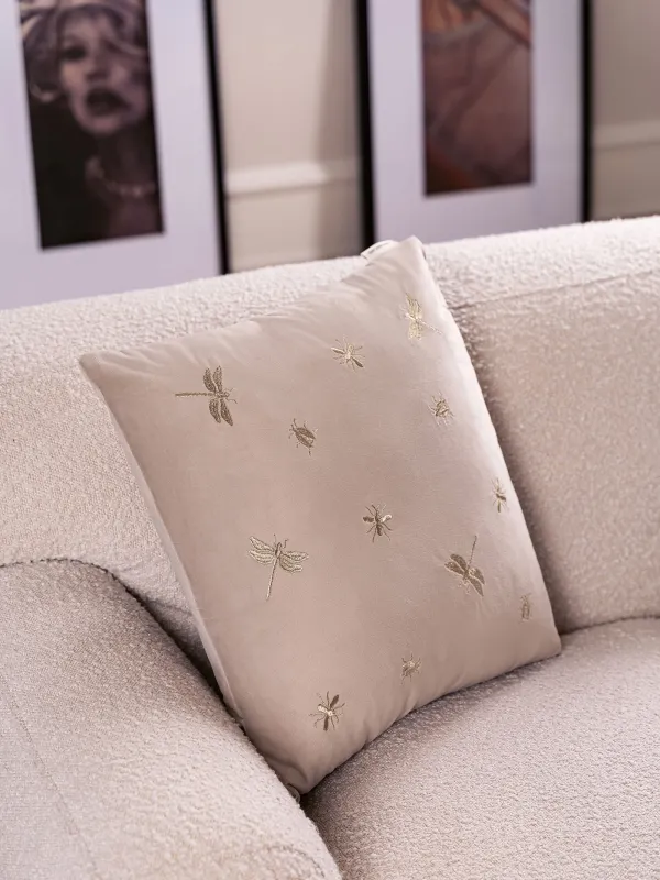 Decorative pillow, 45x45 cm, corduroy, light beige, Dragonflies and beetles, Bugs, image-7