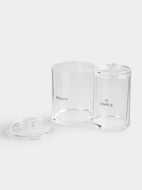 Cotton pad / swabs container, 15x12 cm, 2 compartments, with lid, plastic, Basic font, image-5