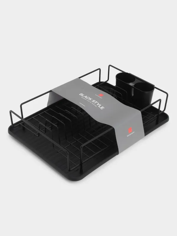 Dish rack, 42x27 cm, with tray, plastic / metal, black, Black style, image-5