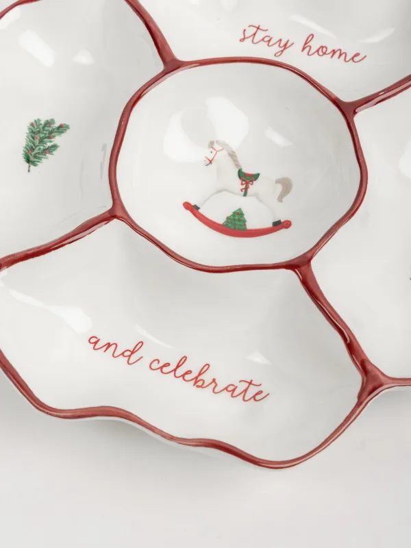 Divided plate, 25 cm, 5 compartments, ceramics, Horse and fir branches, Christmas tree, image-4