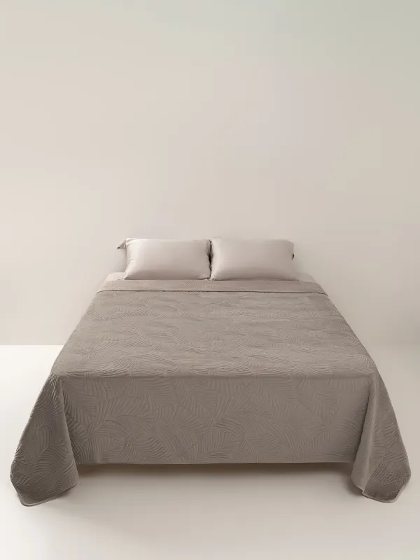 Bedspread, 240x260 cm, quilted, polyester, brown, Palm leaf, Stitch velvet, image-4
