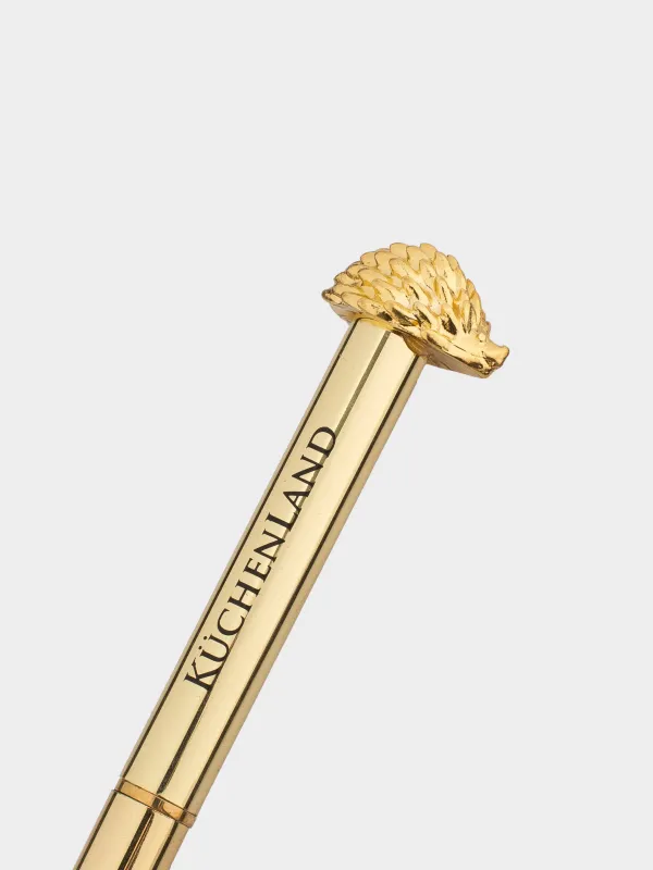 Ballpoint pen, 15 cm, with a figure, steel, golden, Hedgehog, Draw figure, image-2