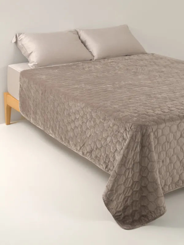 Bedspread, 220x240 cm, quilted, corduroy/microfiber, brown, Honeycomb, Lion, Stitch velvet, image-0