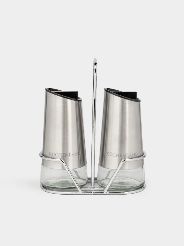 Salt and pepper set, 15 cm, on a stand, glass / metal, Classic color, image-0