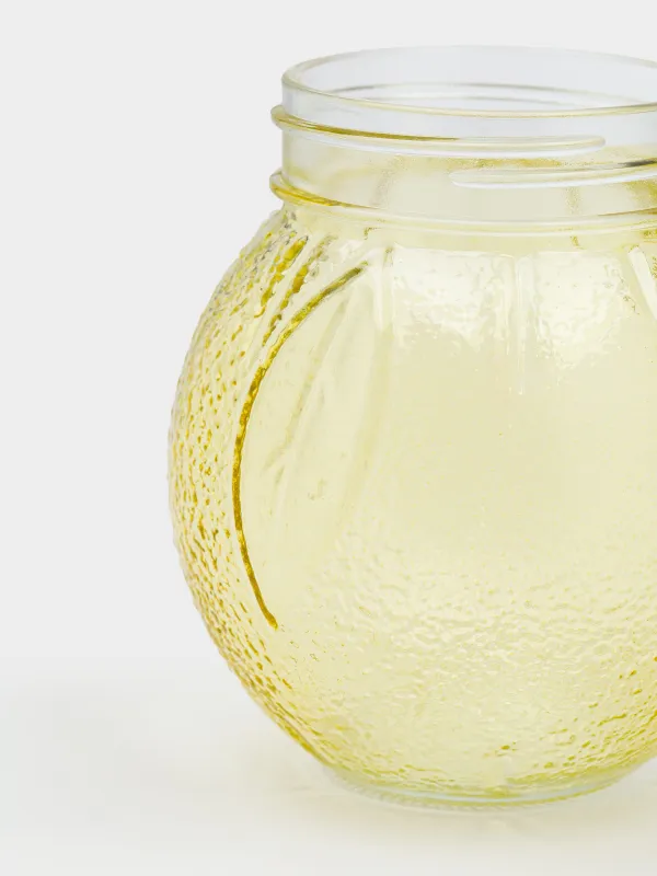 Beverage can, 450 ml, with lid and straw, glass / metal, yellow, Summer drink, image-2