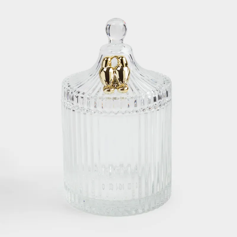 Storage container, 17x10 cm, 550 ml, with lid, glass R / metal, Golden dragonfly Selene