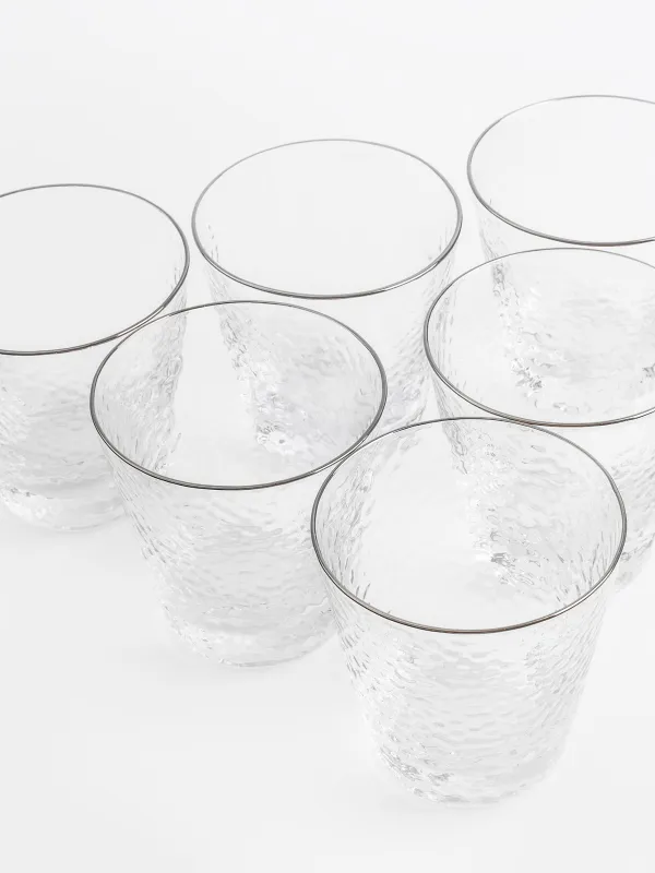 Drinking glass, 10 cm, 270 ml, 6 pcs, glass, with silver edging, Ripply silver, image-2