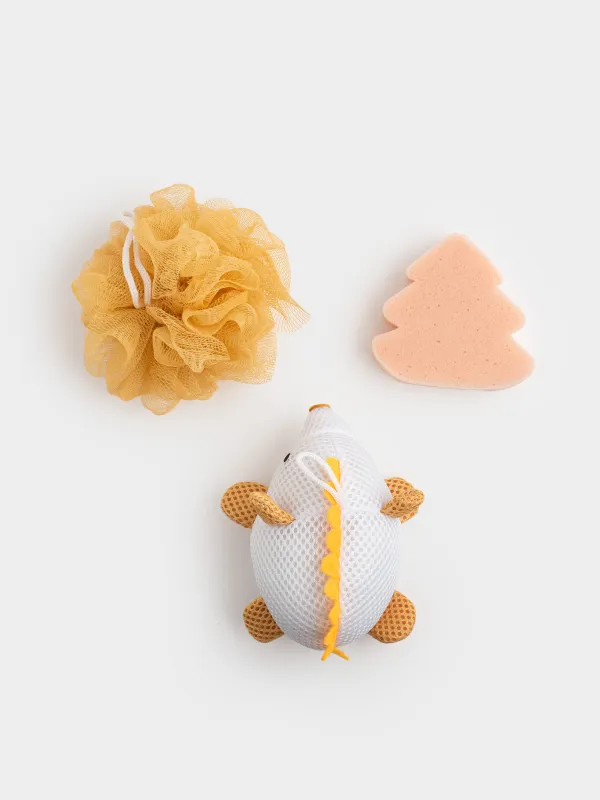 Children's shower set, 3 items, in a cosmetic bag, polyester, beige, Hedgehog, Friend spa, image-2