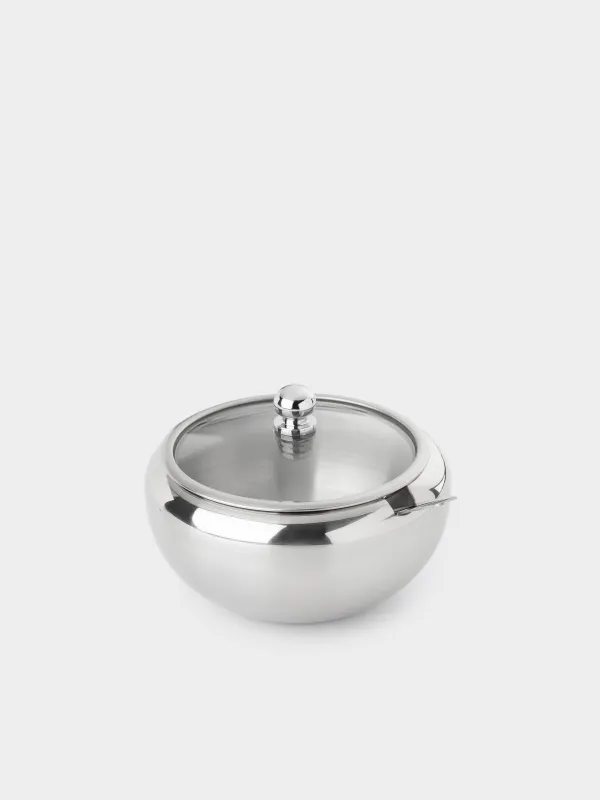 Sugar bowl, 9 cm, 500 ml, with spoon, steel, Classic, image-2