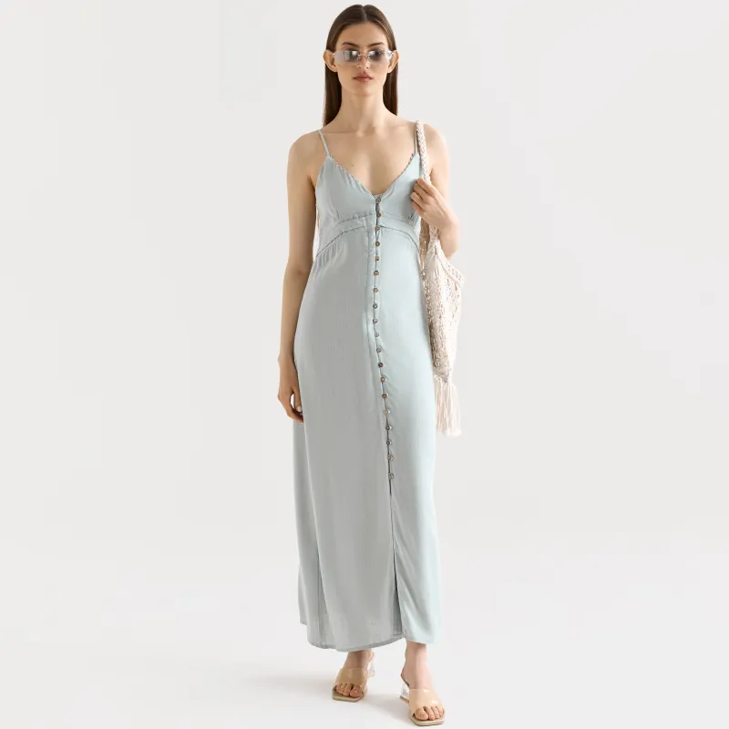 Women's dress, maxi, size L, with straps, viscose, beige, Tella