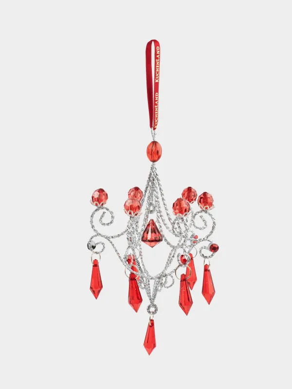 Christmas tree toy, 15 cm, acrylic / metal, red and silver, Crystal Pendant, Ice crystal, image-2