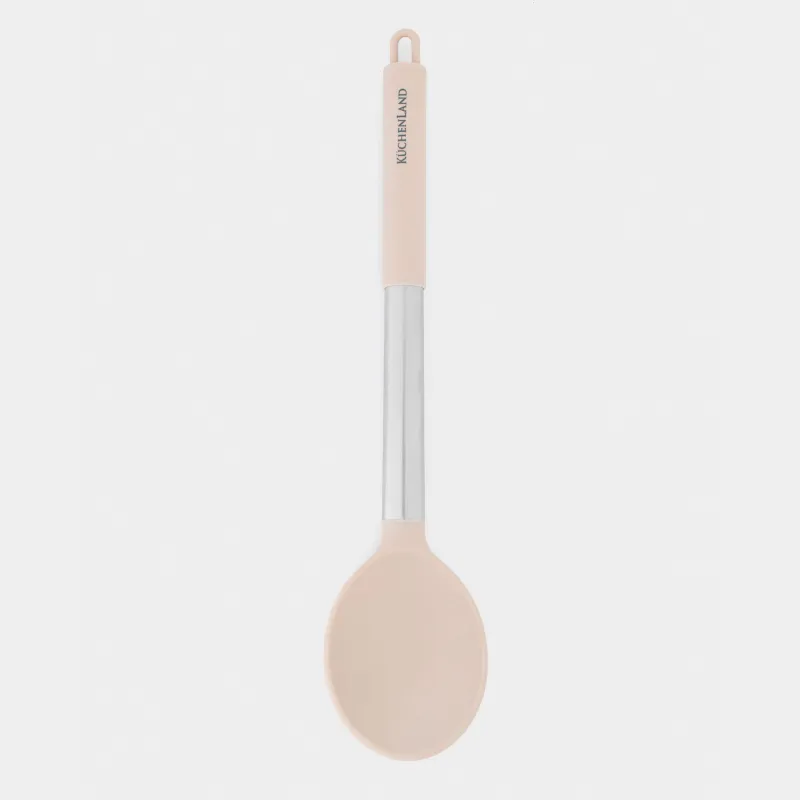 Serving spoon, 34 cm, silicone / steel, grey-beige, Metallic