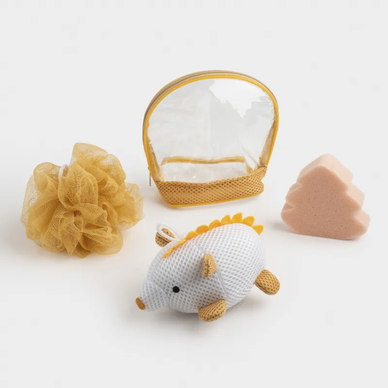 Children's shower set, 3 items, in a cosmetic bag, polyester, beige, Hedgehog, Friend spa