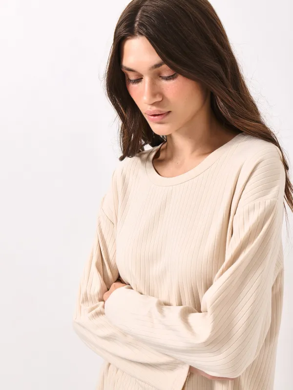 Women's long sleeve, homewear, size S, viscose/spandex, sand, Camaria, image-4