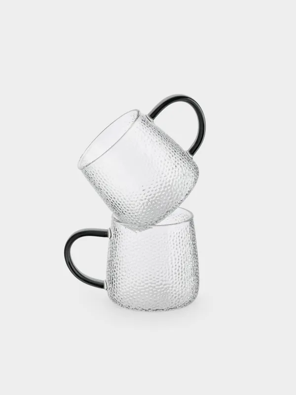 Mug, 340 ml, 2 pcs, glass B, with gray handle, Dawned, image-0
