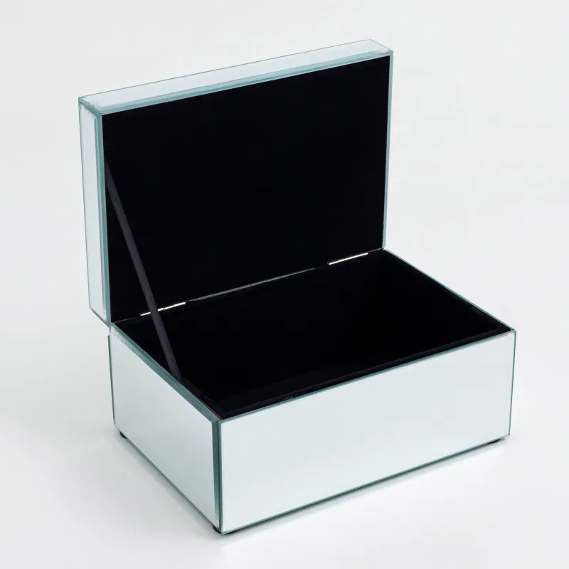 Jewelry box, 20x14 cm, glass, mirror, Golden leaves, Glossy, image-4