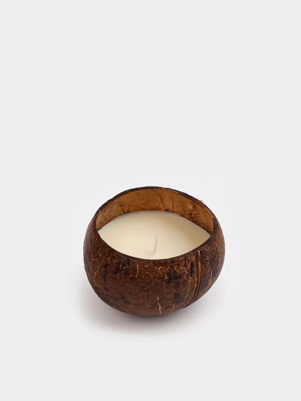 Scented candle, 12х9 cm, in a coconut holder, Summer Sunset, Coast, image-0