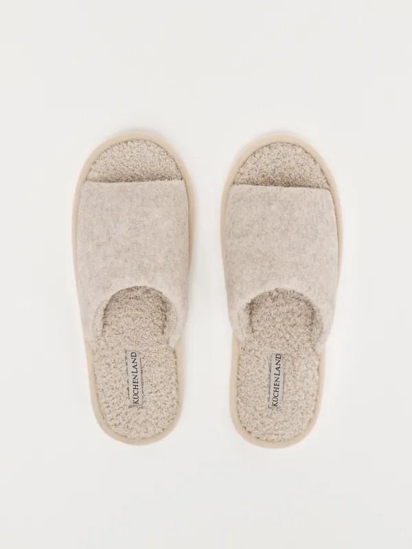 Women's slippers, homewear, size 36-37, fleece/felt, sand, Curled, image-1