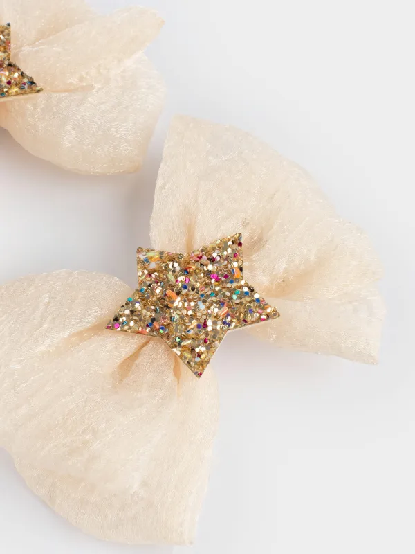 Hair clip, 6 cm, 2 pcs, children's, Polyester / metal, milky, Star, Hairstyle, image-2