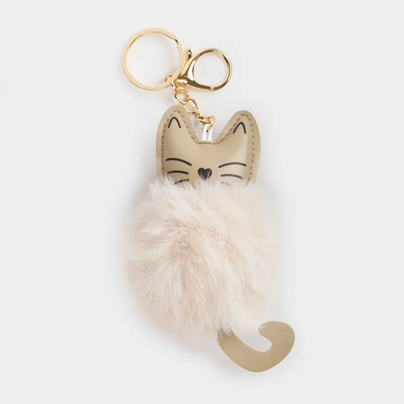 Keychain, 12 cm, Soft, faux fur / metal, color, Cat, Wooly