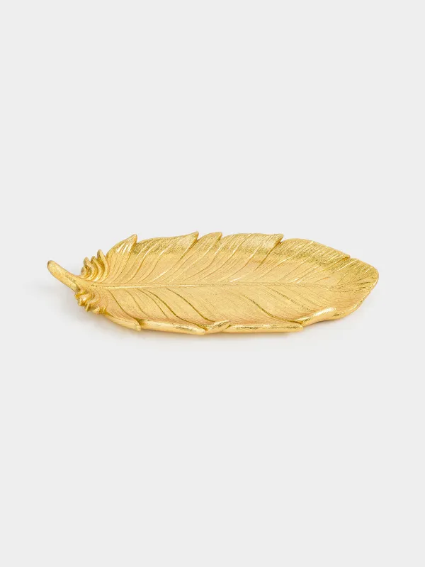 Decorative dish, 25x11 cm, polyresin, golden, Feather, Feather, image-1