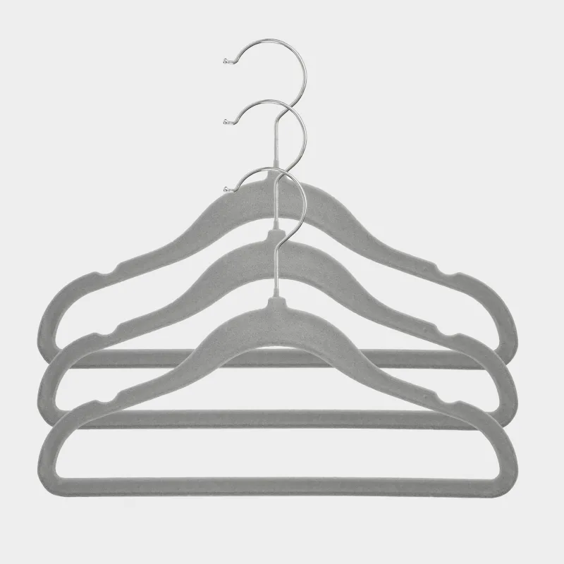 Hanger, 30 cm, 3 pcs, children's, flock, gray, Household