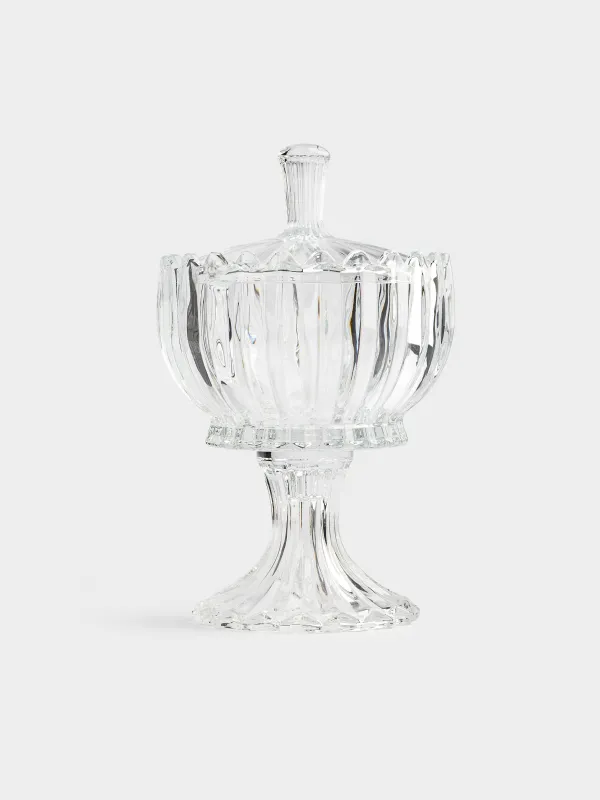 Candy bowl, 24x16 cm, on the leg, with lid, glass P, Alpine, image-1