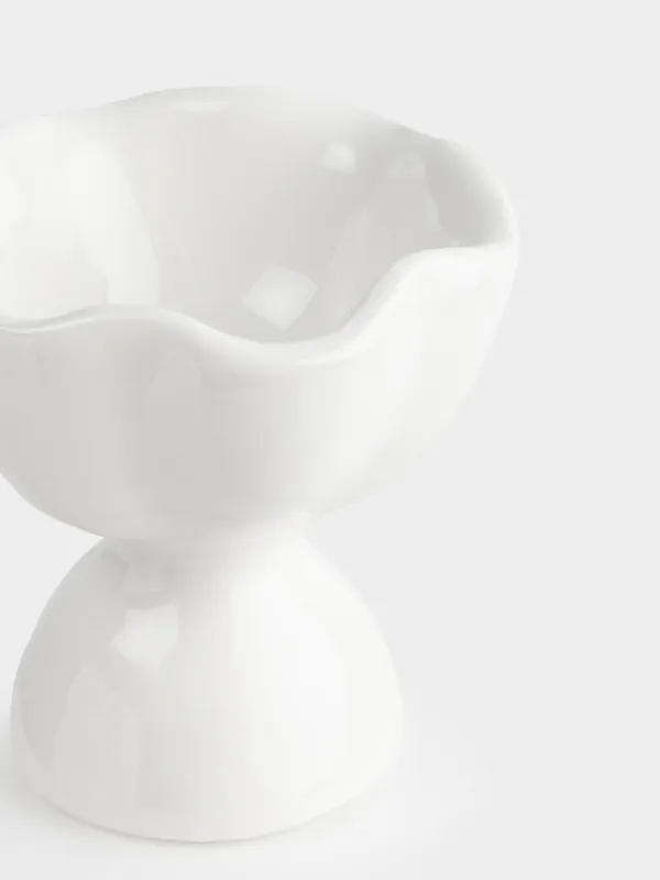 Egg stand, 6 cm, ceramic, milky, Wavy edge, Crumple, image-2