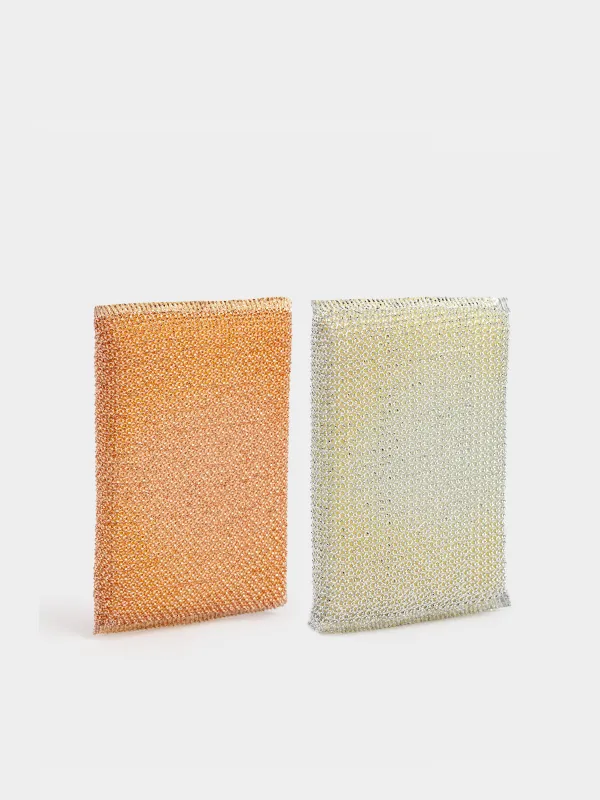 Sponge for washing dishes, 12x8 cm, 2 pcs, dacron / foam rubber, gold/silver, Clean, image-0