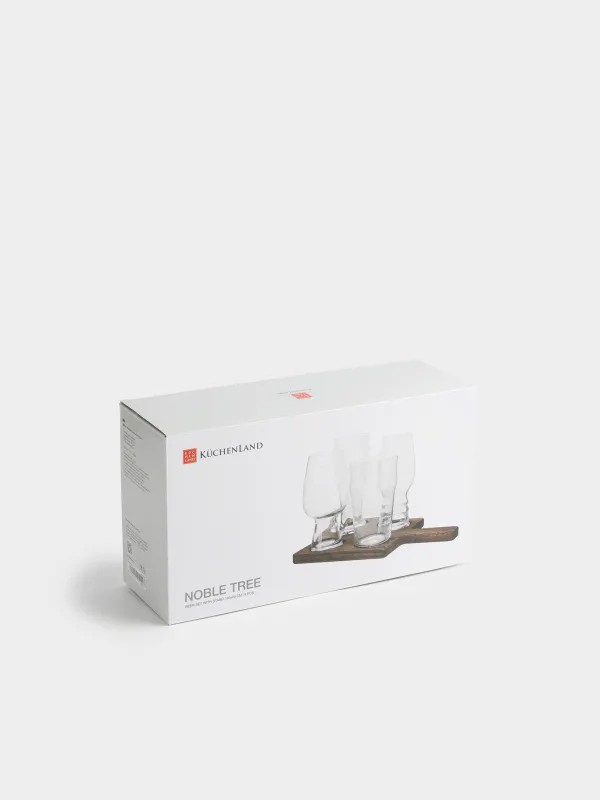 Drinking glass set, 4 pcs, on a stand, glass / wood, Noble tree, image-5