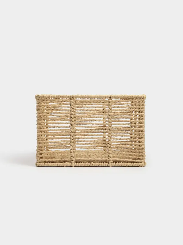 Storage organizer basket, 25x25x16 cm, wicker, cellulose/metal, square, beige, Braided, image-1