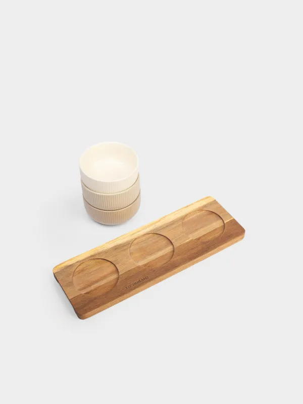 Snack set, 3 pcs, on a stand, ceramic / wood, mix, Ribbed bowls, Noble tree, image-6