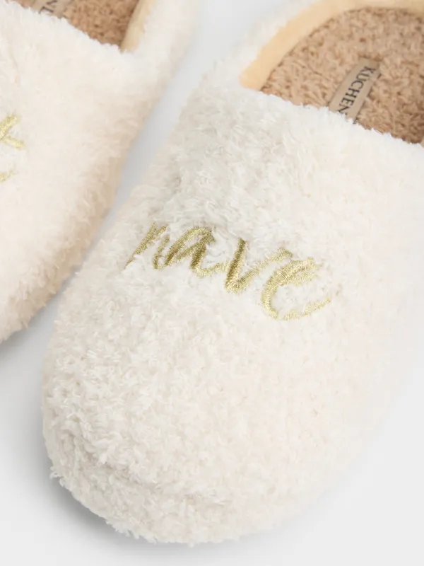 Women's slippers, homewear, size 36-37, fleece / nylon, milky brown, Needed, image-3