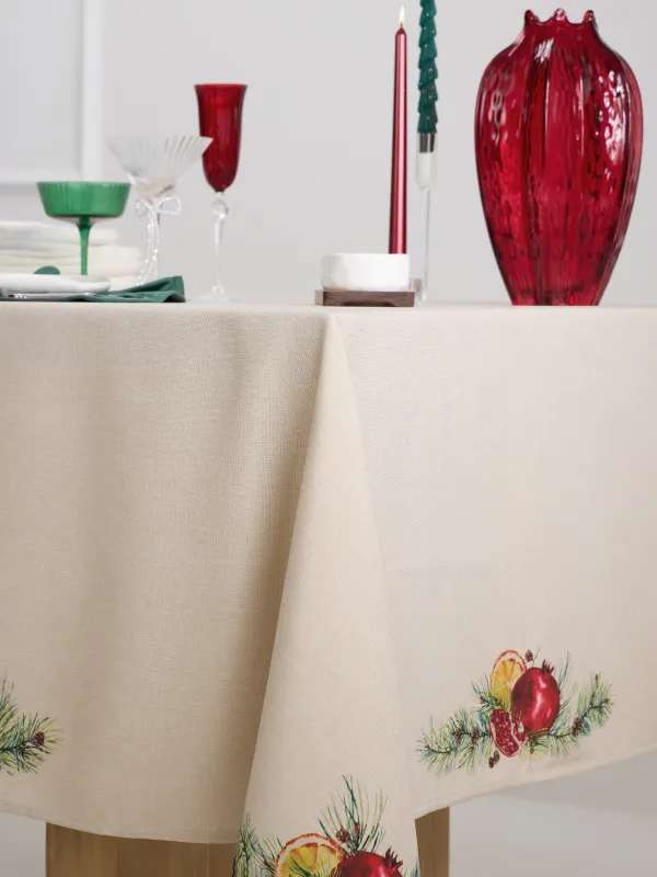 Tablecloth, 160x160cm, polyester, sand, Pomegranates and oranges, Christmas miracle, image-4
