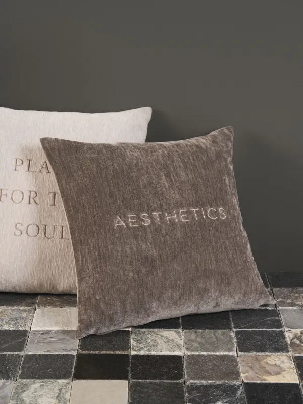 Decorative pillow, 45x45 cm, chenille/velvet, dark grey, Aesthetics, Chenille, image-2