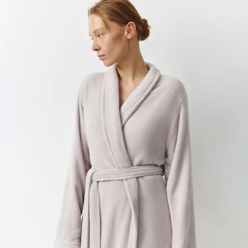 Women's robe, homewear, size L-XL, with long sleeves, polyester, Grey, Drew