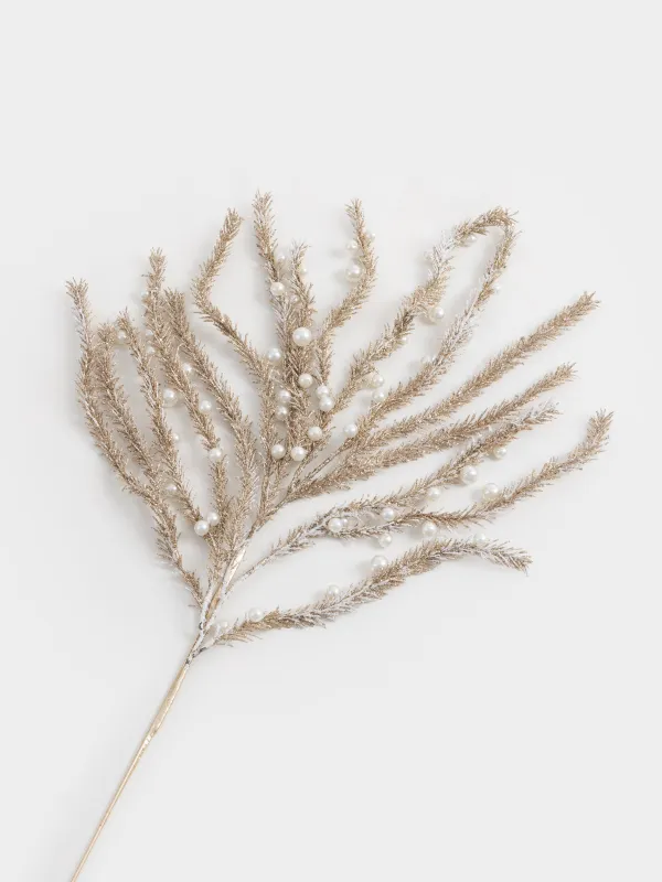 Decorative branch, 60 cm, plastic / metal, Golden amaranth with beads, Amarant decor, image-3