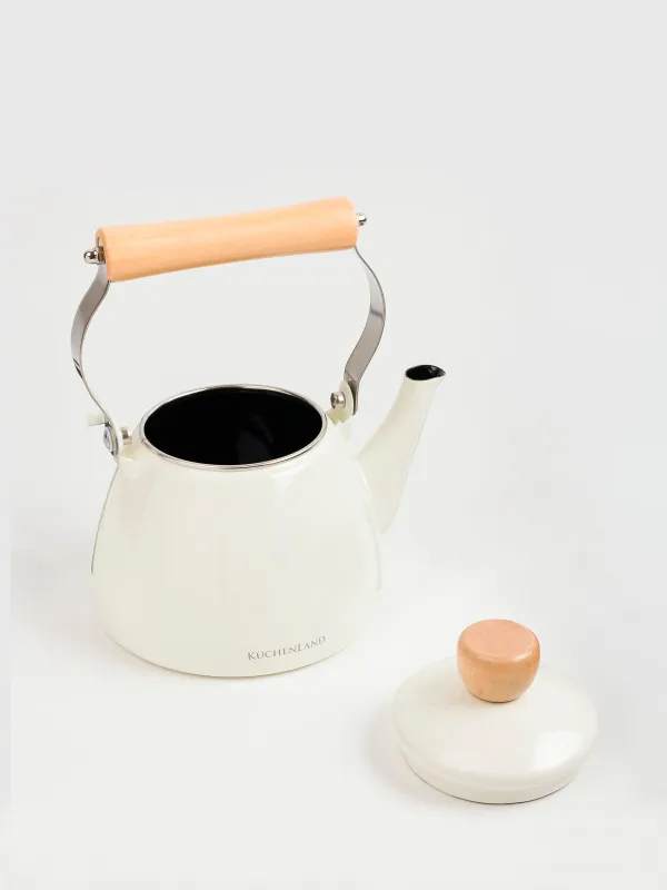 Teapot, 1.4 l, metal enamel/wood, milk, Nostalgia, image-4